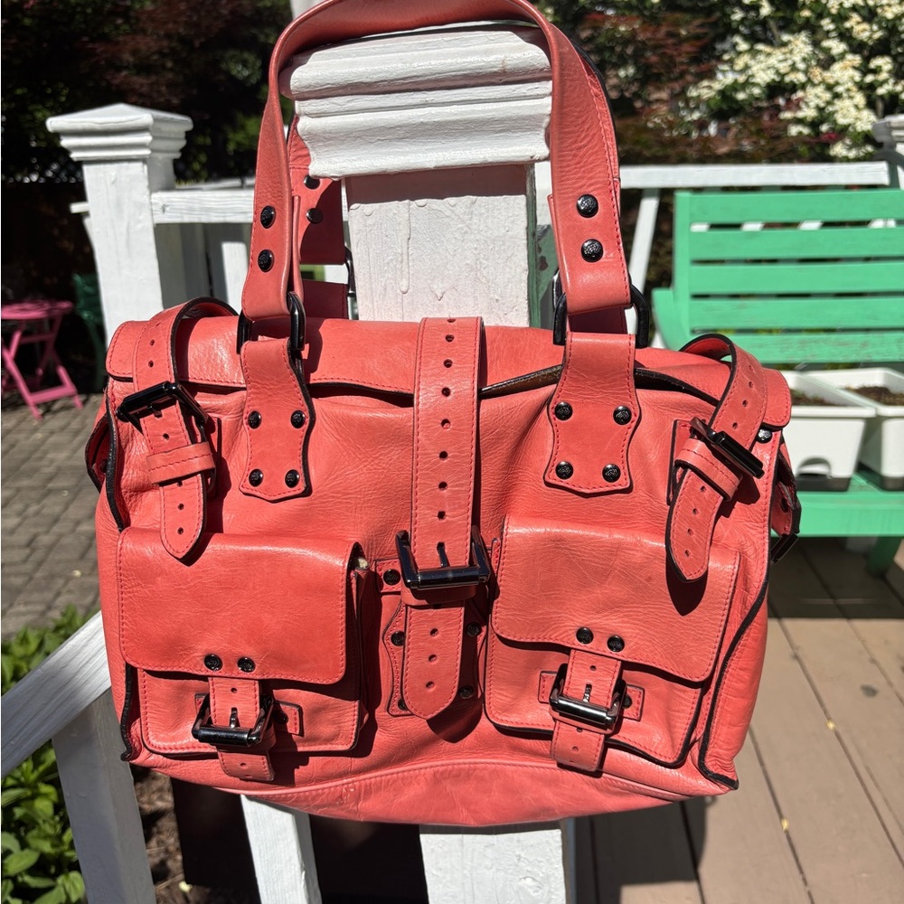 Mulberry Pink Satchel with Silver-Toned Accents